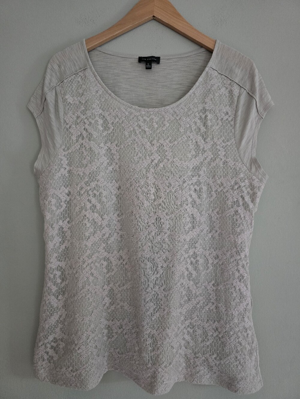The Limited Lace Front Cap Sleeve Top, Taupe, XL